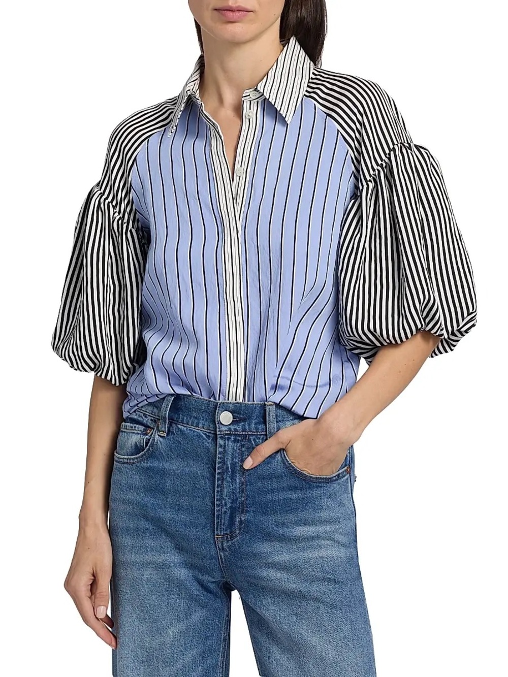 Ramy Brook Flor Striped Balloon Sleeve Shirt Multi Catalina Stripe Medium
